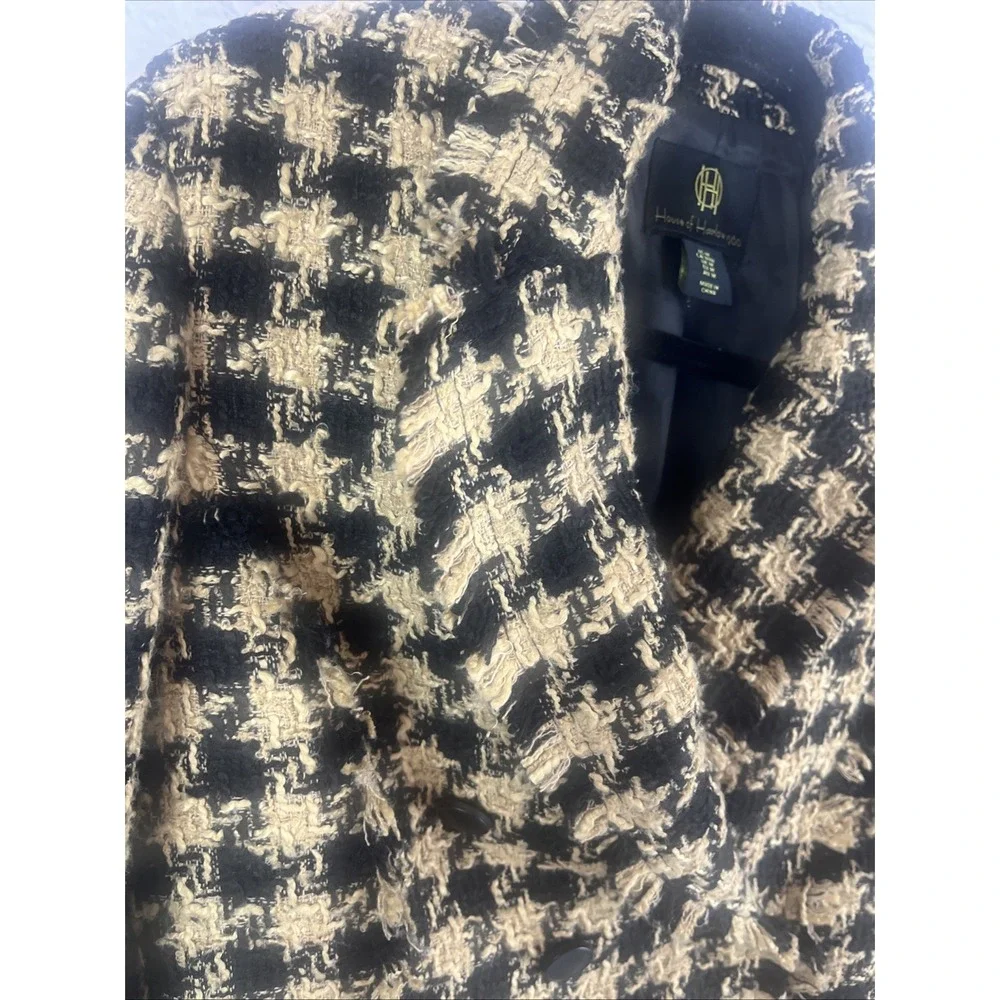 House Of Harlow Preppy Dark Academia Cropped Tweed Houndstooth Blazer Size M